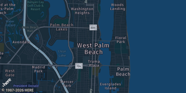 Map of West Palm Beach, FL. The exact address of GStar Studios is not known, so the map shows the area rather than a specific building.