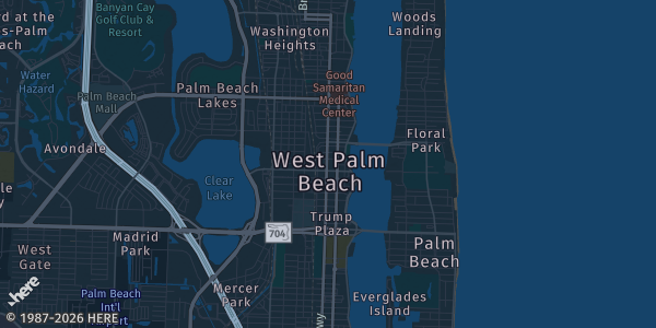 Map of West Palm Beach, FL. The exact address of GStar Studios is not known, so the map shows the area rather than a specific building.