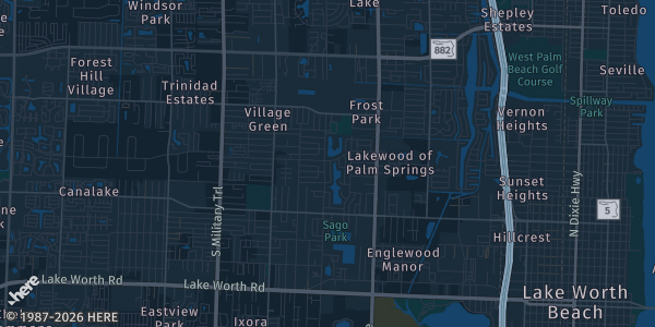 Map of Palm Springs, FL. The exact address of Miami TCG Invades West Palm is not known, so the map shows the area rather than a specific building.