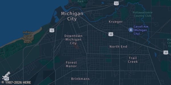 Map of Michigan City, IN. The exact address of FOP Lodge Michigan City is not known, so the map shows the area rather than a specific building.