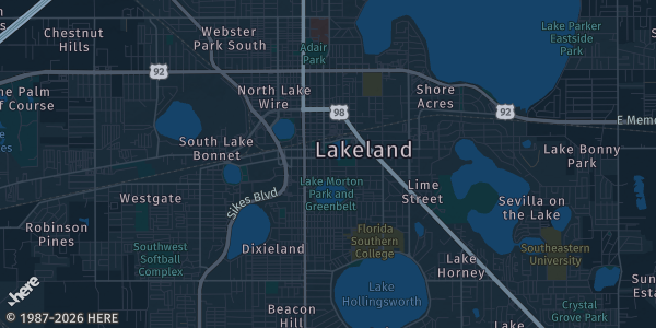 Map of Lakeland, FL. The exact address of United Women's Club of Lakeland is not known, so the map shows the area rather than a specific building.
