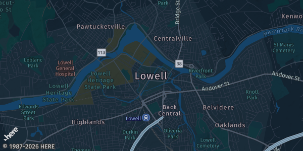 Map of Lowell, MA. The exact address of Game Time Sports and Fitness is not known, so the map shows the area rather than a specific building.