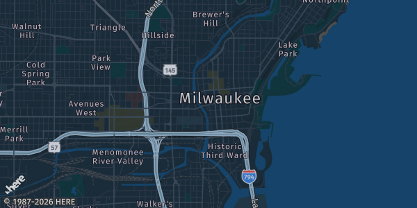 Map of Milwaukee, WI. The exact address of Uihlein Indoor Soccer ⚽️ field 1 is not known, so the map shows the area rather than a specific building.