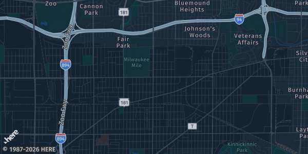 Map of West Allis, WI. The exact address of WI State Fair Park is not known, so the map shows the area rather than a specific building.