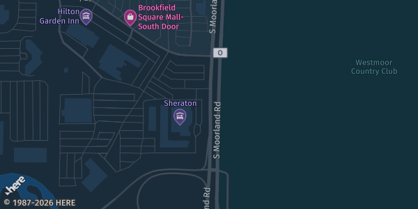 Map showing Sheraton Hotel in Brookfield, WI.