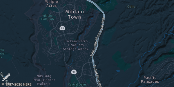 Map of Oahu, HI. The exact address of Filipino Community Center is not known, so the map shows the area rather than a specific building.