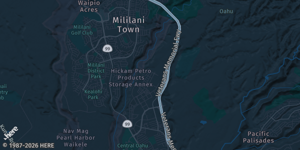 Map of Oahu, HI. The exact address of Filipino Community Center is not known, so the map shows the area rather than a specific building.