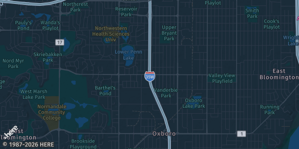 Map of Bloomington, MN. The exact address of Minneapolis Trading Card Fest is not known, so the map shows the area rather than a specific building.