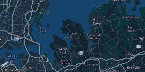 Map of Port Washington, NY. The exact address of Landmark Gym is not known, so the map shows the area rather than a specific building.