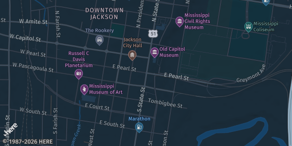 Map showing Mississippi Trade Mart in Jackson, MS.