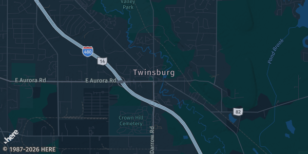 Map of Twinsburg, OH. The exact address of Gleneagles Golf Course is not known, so the map shows the area rather than a specific building.