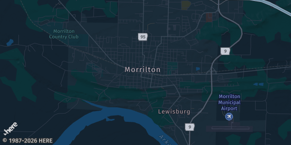 Map of Morrilton, AR. The exact address of Point Remove Brewing Company is not known, so the map shows the area rather than a specific building.