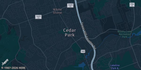 Map of Cedar Park, TX. The exact address of The Fieldhouse at The Crossover is not known, so the map shows the area rather than a specific building.
