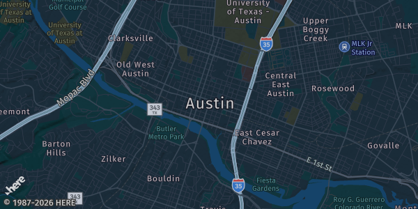 Map of Austin, TX. The exact address of Ant's Beer Cave is not known, so the map shows the area rather than a specific building.