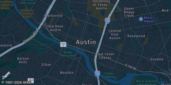 Map of Austin, TX. The exact address of Ant's Beer Cave is not known, so the map shows the area rather than a specific building.
