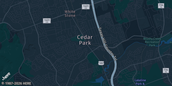 Map of Cedar Park, TX. The exact address of The Fieldhouse at The Crossover is not known, so the map shows the area rather than a specific building.