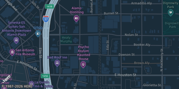 Map showing K.O.P. Sports and Entertainment Center in San Antonio, TX.