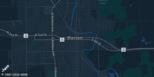 Map of Marion, IN. The exact address of Grant County 4-H Expo Center is not known, so the map shows the area rather than a specific building.