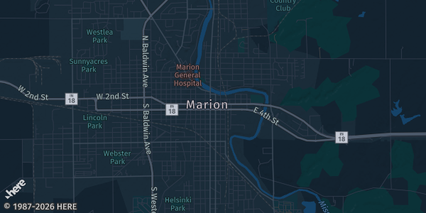 Map of Marion, IN. The exact address of Grant County 4-H Expo Center is not known, so the map shows the area rather than a specific building.