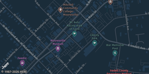 Map showing Charles Mack Citizen Center in Mooresville, NC.