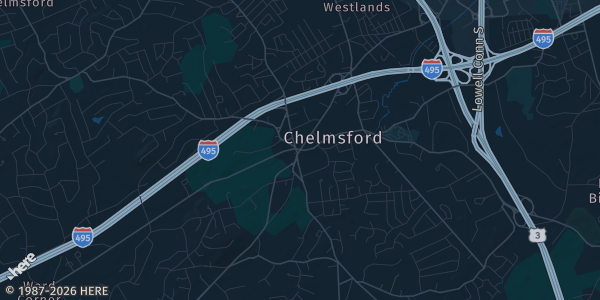 Map of Chelmsford, MA. The exact address of Chelmsford Elks Lodge is not known, so the map shows the area rather than a specific building.