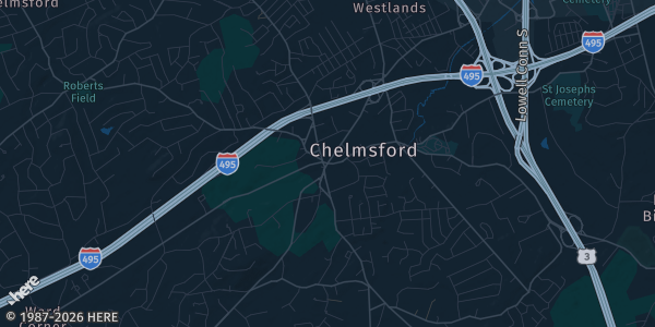 Map of Chelmsford, MA. The exact address of Chelmsford Elks Lodge is not known, so the map shows the area rather than a specific building.