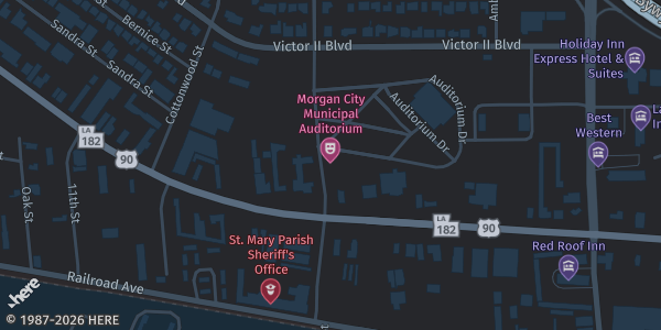 Map showing Morgan City Municipal Auditorium in Morgan City, LA.