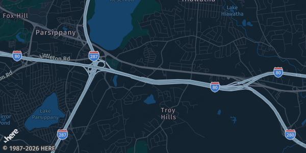 Map of Parsippany, NJ. The exact address of Police Athletic League of Parsippany is not known, so the map shows the area rather than a specific building.