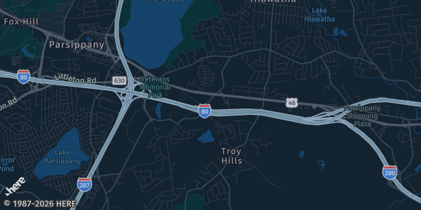 Map of Parsippany, NJ. The exact address of Police Athletic League of Parsippany is not known, so the map shows the area rather than a specific building.