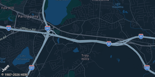 Map of Parsippany, NJ. The exact address of Police Athletic League of Parsippany is not known, so the map shows the area rather than a specific building.