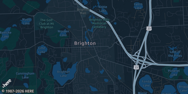 Map of Brighton, MI. The exact address of 242 Community Center is not known, so the map shows the area rather than a specific building.