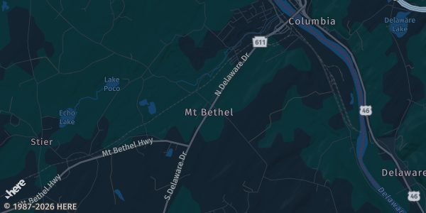 Map of Mount Bethel, PA. The exact address of Upper Mount Bethel Fire Hall is not known, so the map shows the area rather than a specific building.