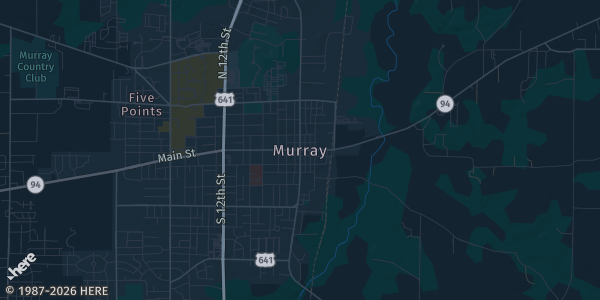Map of Murray, KY. The exact address of Murray State University Curris Center Banquet Hall--3rd Floor is not known, so the map shows the area rather than a specific building.