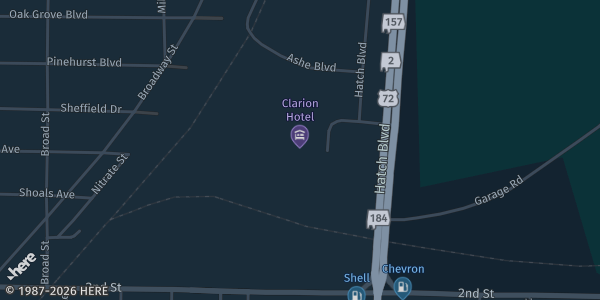Map showing Clarion Inn 4900 Hatch Blvd. in Sheffield, AL.