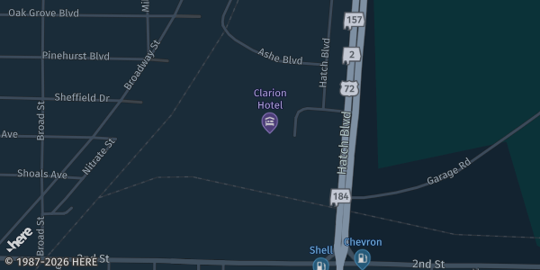 Map showing Clarion Inn in Sheffield, AL.