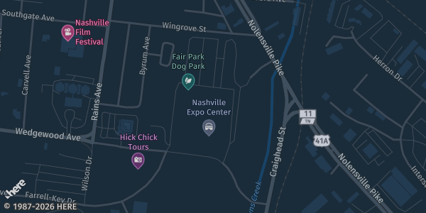 Map showing The Fairgrounds Nashville in Nashville, TN.