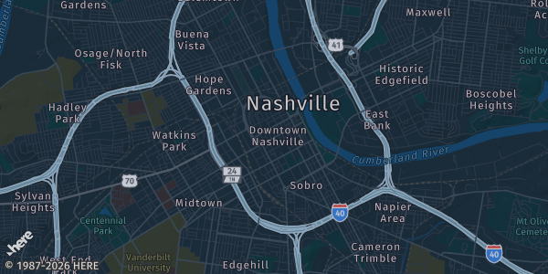 Map of Nashville, TN. The exact address of Nashville Fairgrounds Expo Building 3 is not known, so the map shows the area rather than a specific building.