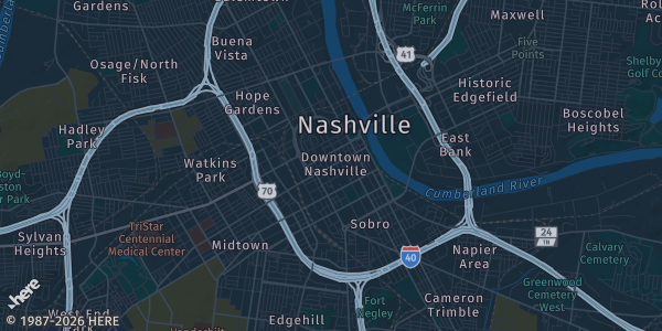 Map of Nashville, TN. The exact address of Nashville Fairgrounds Expo Building 3 is not known, so the map shows the area rather than a specific building.