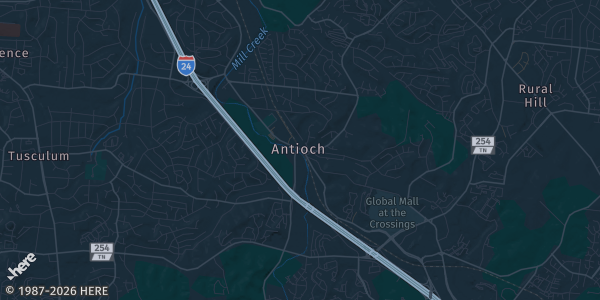 Map of Antioch, TN. The exact address of Lighthouse Christian School is not known, so the map shows the area rather than a specific building.
