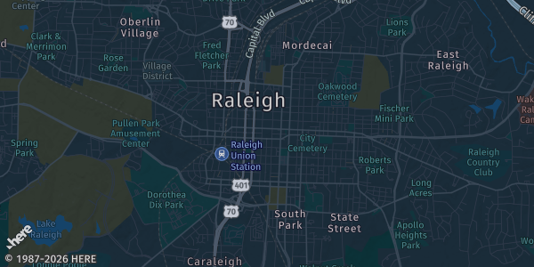 Map of Raleigh, NC. The exact address of Kerr Scott Building, NC State Fairgrounds is not known, so the map shows the area rather than a specific building.