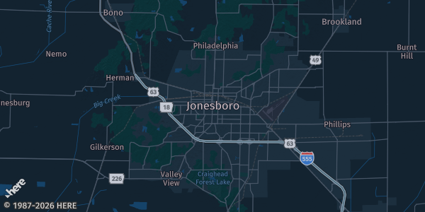 Map of Jonesboro, AR. The exact address of JJ Sales & Deals is not known, so the map shows the area rather than a specific building.