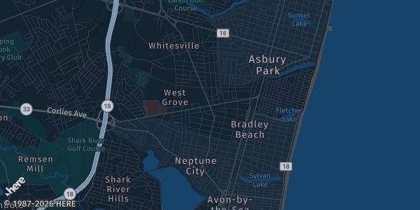 Map of Neptune, NJ. The exact address of Neptune American Legion Post 346 is not known, so the map shows the area rather than a specific building.