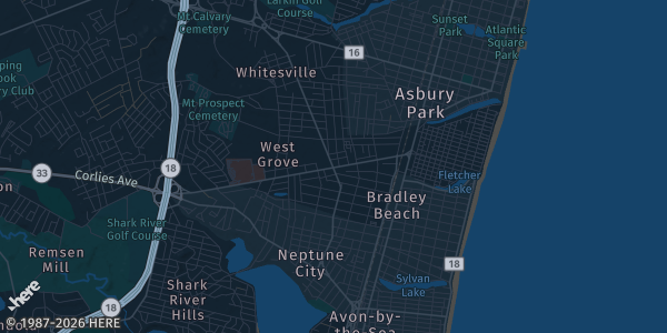 Map of Neptune, NJ. The exact address of Neptune American Legion Post 346 is not known, so the map shows the area rather than a specific building.
