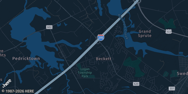 Map of Swedesboro, NJ. The exact address of Holiday Inn Philadelphia South-Swedesboro is not known, so the map shows the area rather than a specific building.