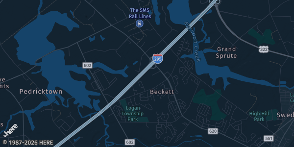 Map of Swedesboro, NJ. The exact address of Holiday Inn Philadelphia South-Swedesboro is not known, so the map shows the area rather than a specific building.