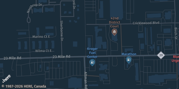 Map showing Lempke-Blackwell VFW Post 7573 in New Baltimore, MI.