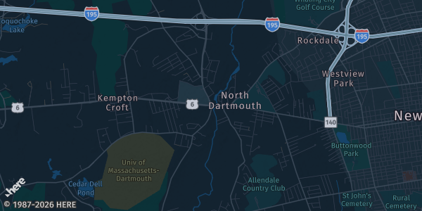 Map of Dartmouth, MA. The exact address of Dartmouth Mall is not known, so the map shows the area rather than a specific building.