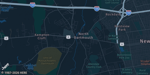 Map of Dartmouth, MA. The exact address of Dartmouth Mall is not known, so the map shows the area rather than a specific building.