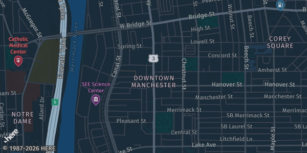 Map showing DoubleTree Manchester Downtown in Manchester, NH.