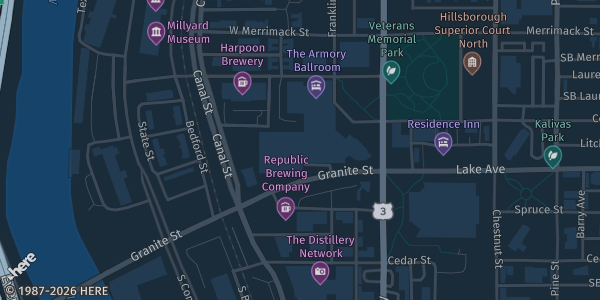 Map showing DoubleTree by Hilton Manchester Downtown in Manchester, NH.